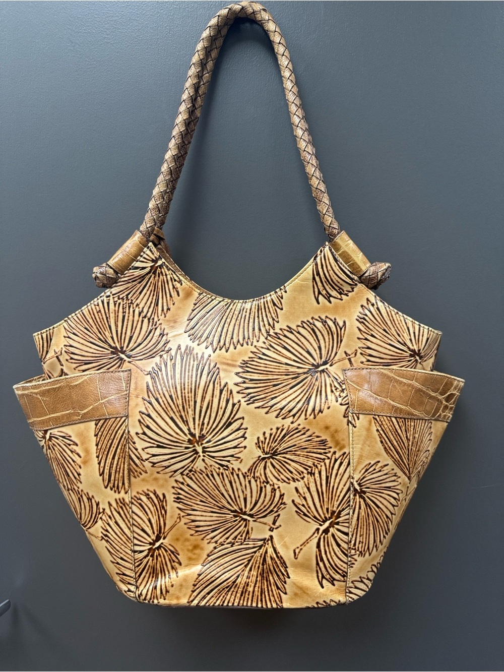 RARE Vintage Brahmin Tahiti Palm Kelsea Floral-Embossed Leather Tote - Picture 5 of 12